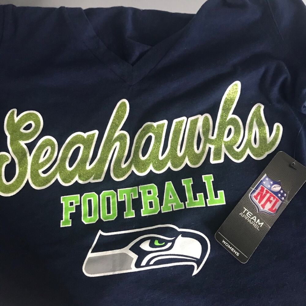 NFL Seattle Seahawks V-Neck Tee Navy Green Small - Picture 5 of 9